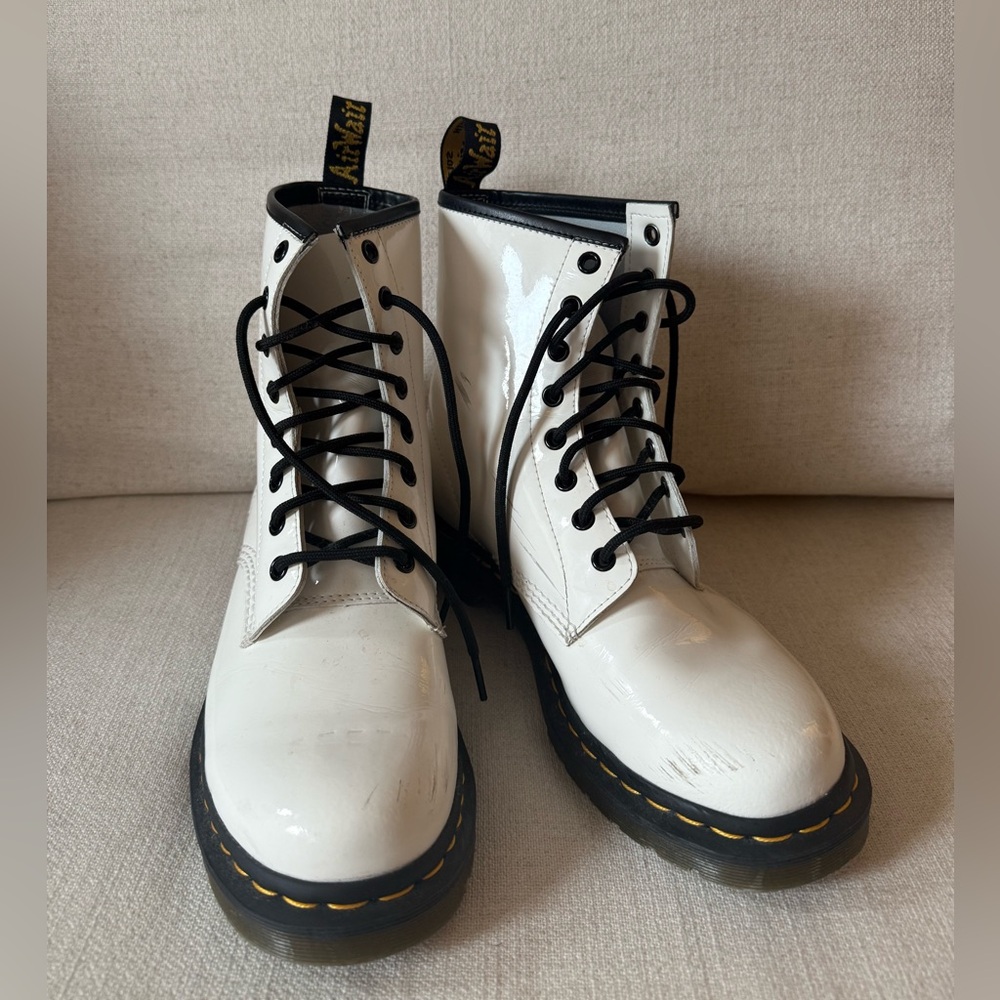 Dr Martens 1460 Lace Up Boots White Patent Leather
